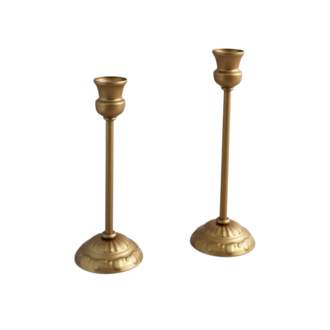 Eviorhome Vintage Tasarım Antik Altın İkili Şamdan Seti - Eskitme Gold Dekoratif Şamdanlık