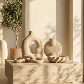 4'lü Wabi-Sabi Seramik Dekorasyon Seti - Ev,Ofis,Yaşam Alanları İçin Modern Dekorasyon Seti