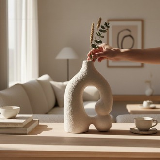 El Yapımı Dokulu Seramik Vazo – Modern Heykelsi Tasarım, Minimal & Bohem Dekor (31 cm)
