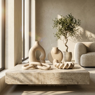 4'lü Wabi-Sabi Seramik Dekorasyon Seti - Ev,Ofis,Yaşam Alanları İçin Modern Dekorasyon Seti