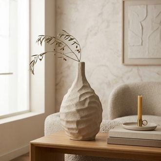 Wabi-Sabi Tarzı Büyük Boy Dokulu Dalgalı Seramik Vazo | Modern Ev Dekoru