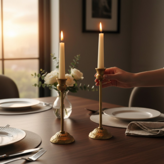 Eviorhome Vintage Tasarım Antik Altın İkili Şamdan Seti - Eskitme Gold Dekoratif Şamdanlık