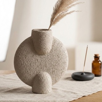 Minimalist Seramik Vazo - Wabi-Sabi Stili Dokulu Tasarım