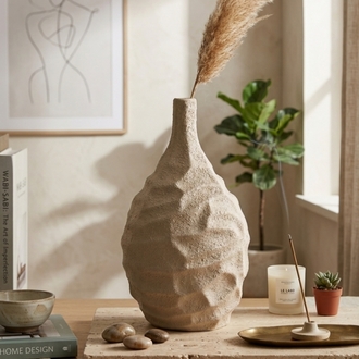 Wabi-Sabi Tarzı Büyük Boy Dokulu Dalgalı Seramik Vazo | Modern Ev Dekoru