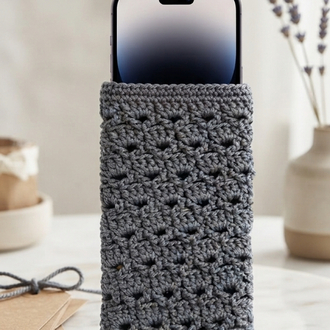 El Örgüsü Antrasit Telefon Kılıfı | Handmade Crochet Phone Sleeve