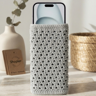 El Örgüsü Krem Telefon Kılıfı | Handmade Crochet Phone Sleeve