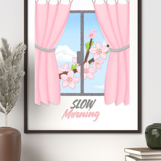 Slow Morning Duvar Tablosu, Yazdırılabilir Poster, Minimalist & Cozy Ev Dekoru, Dijital İndirme