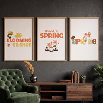 Botanical Spring Wall Art Seti, Çiçekli Ev Dekoru, Dijital İndirme