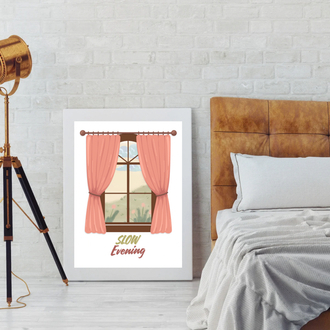 Slow Evening Duvar Posteri, Cozy Akşam Dekoru, Minimalist Printable Wall Art, Dijital İndirme