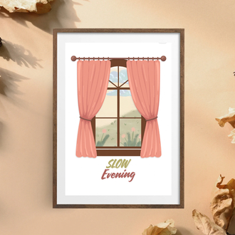 Slow Evening Duvar Posteri, Cozy Akşam Dekoru, Minimalist Printable Wall Art, Dijital İndirme