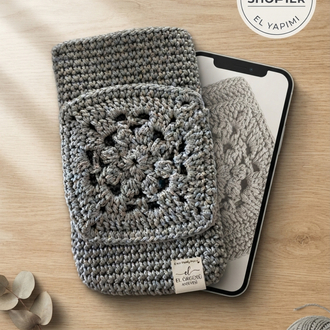 Granny Square El Örgüsü Telefon Kılıfı | Handmade Crochet Phone Sleeve
