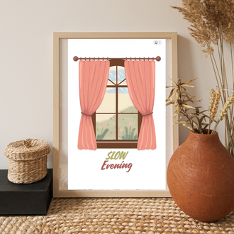 Slow Evening Duvar Posteri, Cozy Akşam Dekoru, Minimalist Printable Wall Art, Dijital İndirme