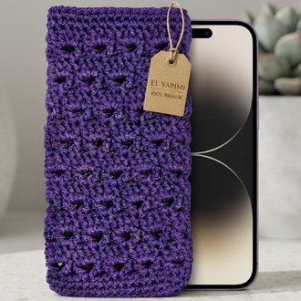 El Örgüsü Mor Telefon Kılıfı | Handmade Crochet Phone Sleeve