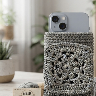 Granny Square El Örgüsü Telefon Kılıfı | Handmade Crochet Phone Sleeve