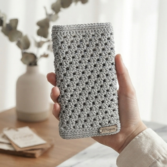 El Örgüsü Krem Telefon Kılıfı | Handmade Crochet Phone Sleeve
