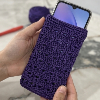 El Örgüsü Mor Telefon Kılıfı | Handmade Crochet Phone Sleeve