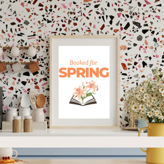 Booked for Spring Poster, Kitap Temalı Bahar Dekoru, Cozy Printable Wall Art, Dijital İndirme
