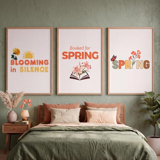 Botanical Spring Wall Art Seti, Çiçekli Ev Dekoru, Dijital İndirme