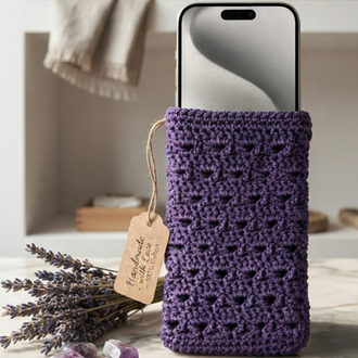 El Örgüsü Mor Telefon Kılıfı | Handmade Crochet Phone Sleeve