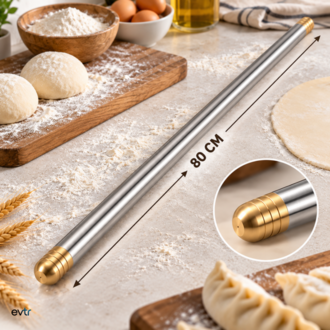 80 CM Lux Metal Oklava – Çelik Hamur Açma Oklavası