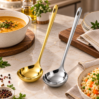 Paslanmaz Çelik Servis Kepçesi 24,5 CM – Gold & Gümüş Renk Seçenekli