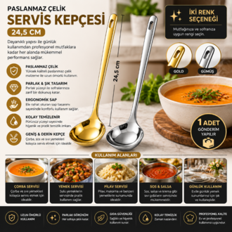 Paslanmaz Çelik Servis Kepçesi 24,5 CM – Gold & Gümüş Renk Seçenekli