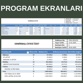 Demirbaş – Envanter Takip Programı | Excel Amortisman & Zimmet Takibi | Dashboard Raporlama