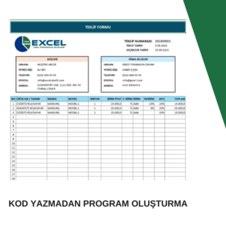 EXCEL TEKLİF FORMU (EĞİTİM VİDEOSU DOSYASI)