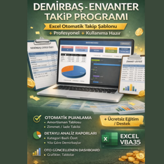 Demirbaş – Envanter Takip Programı | Excel Amortisman & Zimmet Takibi | Dashboard Raporlama