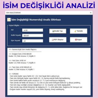 Excel Numeroloji Analiz Aracı (Ruh Kodları)