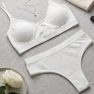 Kadın Ekru Çıkarılabilir Pedli Fitilli Dantelli Bralet Takımı EXVY1474