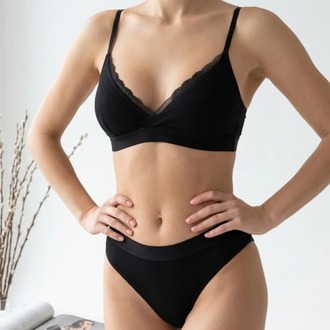 Kadın Siyah Fitilli Dantelli Bralet Takımı EXVY1473