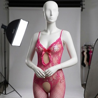 Pembe Fiyonklu Özel Bölgesi Açık File Vücut Çorabı EXVY1459