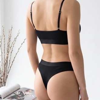 Kadın Siyah Fitilli Dantelli Bralet Takımı EXVY1473