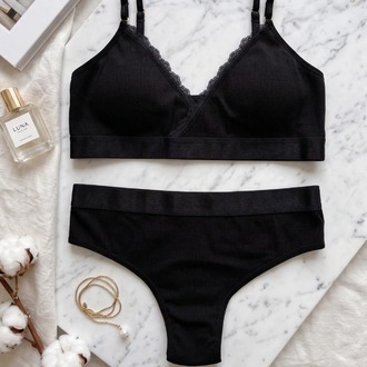 Kadın Siyah Fitilli Dantelli Bralet Takımı EXVY1473