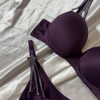 Mor  yıldız detaylı push-up dolgulu sütyen takımı 