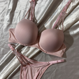 Pembe yıldız detaylı push-up dolgulu sütyen takımı