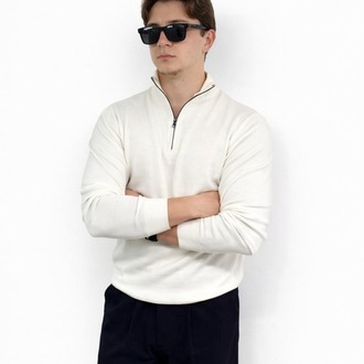 Erkek Beyaz Half Zip Kazak