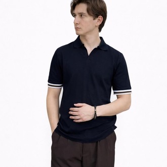 Erkek Koyu Lacivert Kol Desenli Polo T-Shirt