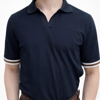 Erkek Koyu Lacivert Kol Desenli Polo T-Shirt