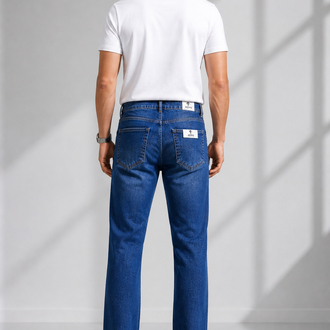 Orta/Koyu Mavi Kot Pantolon – Regular Fit / Düğmeli Model