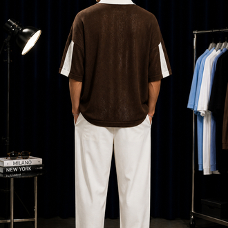 Oversize Delikli Triko Polo – Kahverengi
