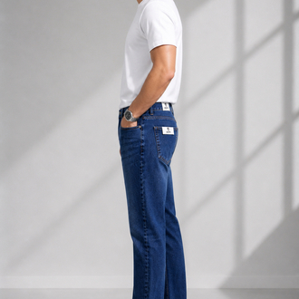 Orta/Koyu Mavi Kot Pantolon – Regular Fit / Düğmeli Model