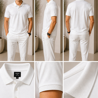 Premium Basic Polo Yaka Tişört – Beyaz parlak yala modeli