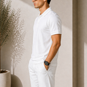 Premium Basic Polo Yaka Tişört – Beyaz parlak yala modeli