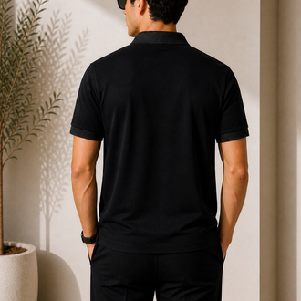 Premium Basic Polo Yaka Tişört – Siyah parlak yaka modeli