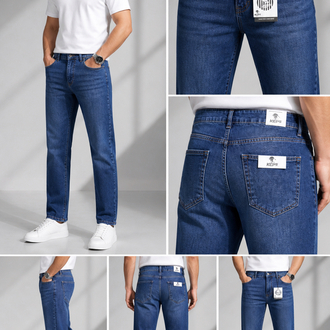 Orta/Koyu Mavi Kot Pantolon – Regular Fit / Düğmeli Model