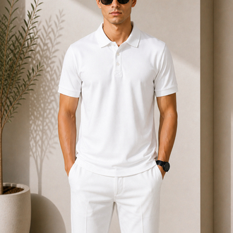 Premium Basic Polo Yaka Tişört – Beyaz parlak yala modeli
