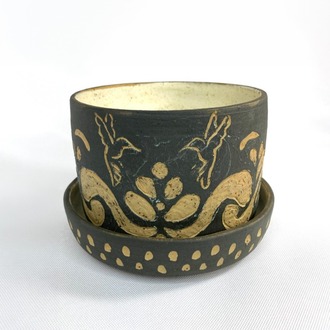 Stoneware Saksı & Tabak Seti