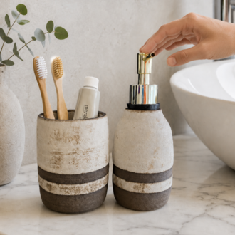 Seramik Banyo Seti – Sabunluk ve Diş Fırçalık
